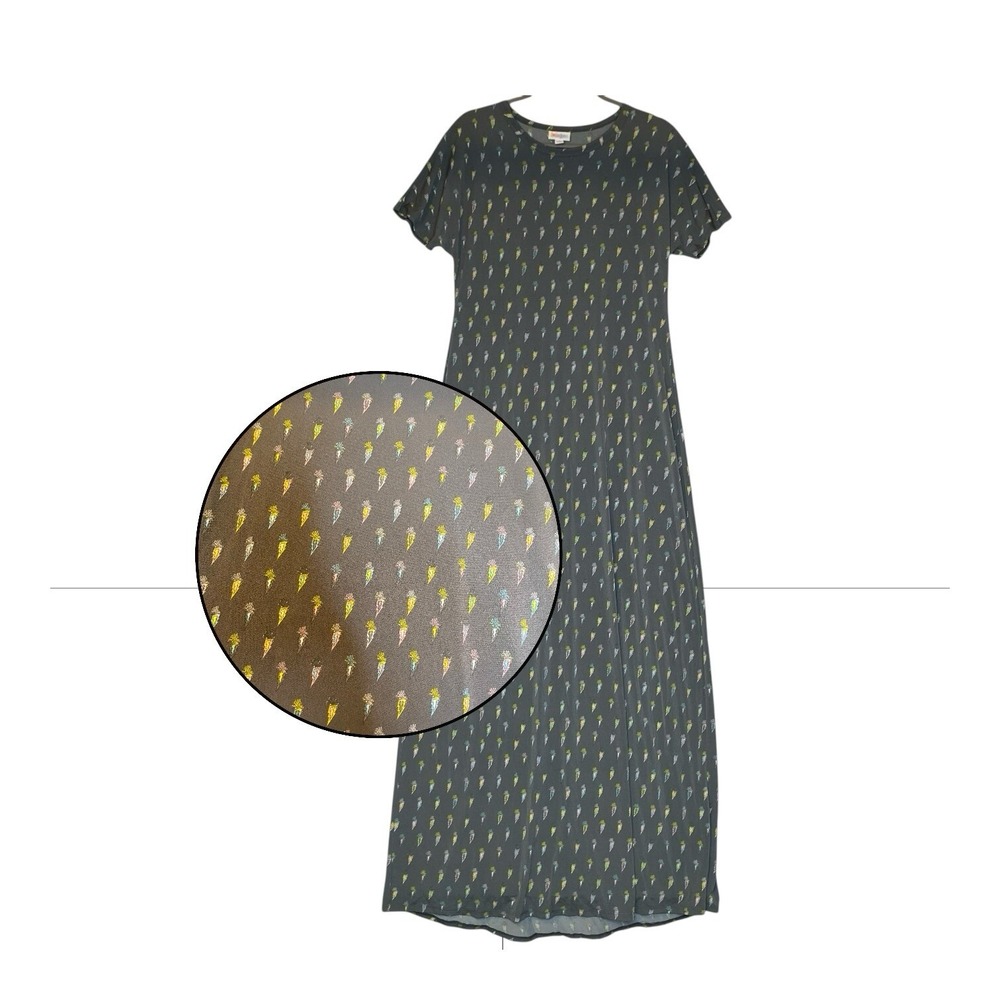 LuLaRoe T-Shirt Maxi Dress S Gray Short Sleeve Jersey Stretch Flowing Slinky